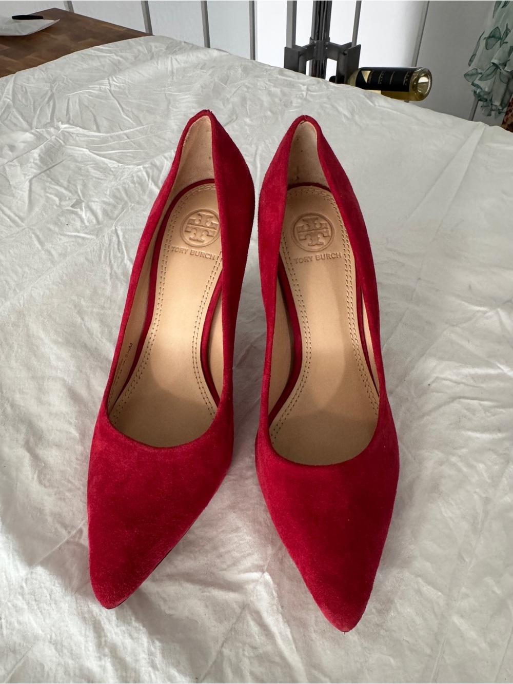 Tory Burch Crimson Suede Pointed-Toe Pumps